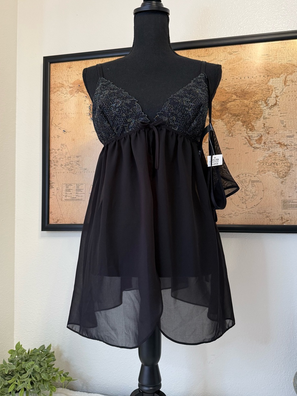 INC two piece open babydoll lingerie set size large